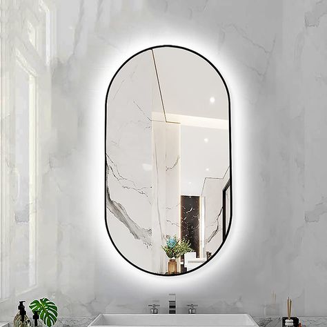 Mounted Makeup Mirror, Backlit Bathroom Mirror, Chrome Towel Bar, Led Light Wall, Oval Mirror Bathroom, Wall Mounted Makeup Mirror, Bathroom Mirror Frame, Mirror Room, Backlit Mirror