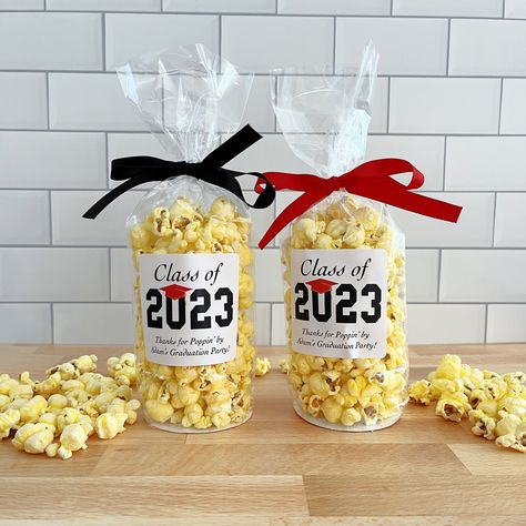 Graduation Popcorn Bags & Ribbon - Thanks for Popping By Graduation Party Favors for Guests - Class of 2023 Grad Party // Food NOT Included by PreppingParties on Etsy Popcorn Bags Ideas, Graduation Party Favors For Guests, Grad Party Food, Graduation Gift Bags, High School Graduation Party Decorations, Grad Party Favors, Graduation Food, Popcorn Bag, Popcorn Favors