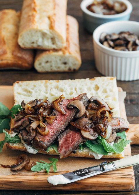 Looking for the ultimate steak sandwich? Layered with pan-seared ribeye, sautéed mushrooms, caramelized onions, & zesty horseradish sauce on crusty ciabatta, this recipe is one to savor! #beef #sandwich Tavern Sandwich, Steak Sandwich Recipe, Horseradish Mayo, Gourmet Steak, Steak Sandwich Recipes, Specialty Sandwiches, Sautéed Mushrooms, Horseradish Sauce, Brunch Buffet