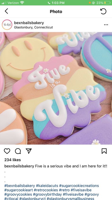 5 Is A Vibe Cookies, 5 Is A Vibe Birthday Party Cake, Five Is A Vibe Cookies, Five Is A Vibe Birthday Party Ideas, Five Is A Vibe Birthday Cake, Happy Face Cookies, Smiley Birthday Theme, 5 Is A Vibe Birthday Party, Five Is A Vibe Birthday Party