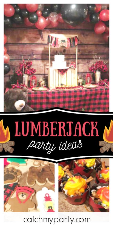 Birthday Camping Theme, Lumberjack Party Ideas, Lumberjack Birthday Party Decorations, Christmas In The Forest, Camping Baby Shower Theme, Inexpensive Baby Shower Favors, Lumberjack Party Decorations, Edible Party Favors, Birthday Camping