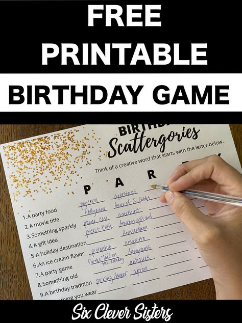 Birthday Game | Birthday Game Ideas | Birthday Game Activities | Free Printable Birthday Games | Printable Birthday Game | Free Printable Birthday Games for Adults | This fun, free printable birthday game is a great birthday activity! Download the free printable birthday game and have ready for your next birthday party! #birthday #freeprintable #printables #game #scattergories #ideas #fun #activities 70th Birthday Printables Free, 80th Bday Party Games, Free Printable Birthday Party Games For Adults, Fun Games For 50th Birthday Party, Games For 90th Birthday Party, Free 40th Birthday Printables, 90th Birthday Party Games, 70th Birthday Games Ideas, Birthday Games For Adults Free Printable