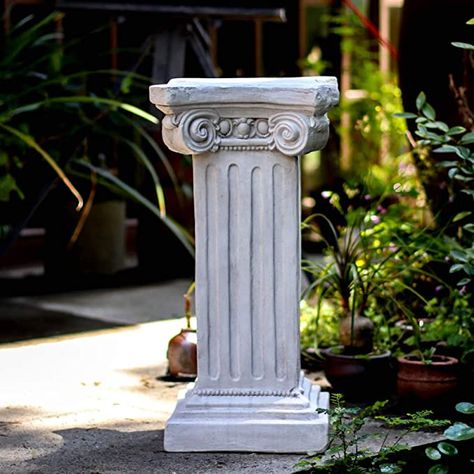 Greek Garden Aesthetic, Greek Plants, Ancient Greek Garden, Pedestal Bedside Table, Corinthian Pillar, Ladder Plant Stand, Ceremony Styling, Greek Garden, Academia Room