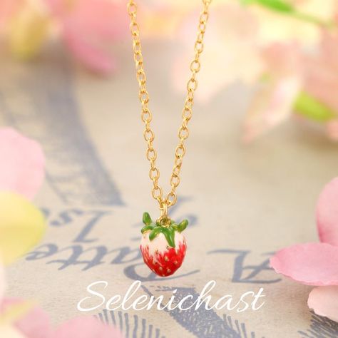 Strawberry Necklace; enamel necklace; fashion styles Dainty Enamel Necklace As A Gift, Valentine's Day Gift Enamel Charm Necklaces, Valentine's Day Gift Enamel Charm Necklace, Valentine's Day Enamel Pendant Necklace, Sweet Strawberry Print Jewelry As Gift, Cute Enamel Necklaces For Gifts, Delicate Enamel Jewelry For Gifts, Delicate Enamel Jewelry Gift, Sweet Jewelry With Fruit Design For Gift