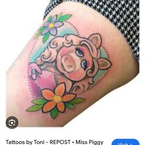 Miss Piggy Tattoo, Piggy Tattoo, Girly Tattoo, Charm Bracelet Watch, Miss Piggy, Girly Tattoos, Birthday Girl, Simple Tattoos, Paw Print Tattoo