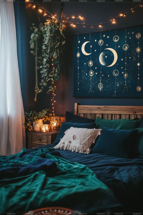 11 Rustic Boho Witchy Bedroom Ideas for Cozy Magic - Adore Charlotte Zen Bedrooms Bohemian, Cool Wall Colors For Bedroom, Boho Whimsical Bedroom, Easy Bedroom Makeover Budget, Acotar Bedroom Aesthetic, Boring Bedroom Makeover, Pagan Bedroom, Wizard Bedroom Aesthetic, Turquoise Room Ideas