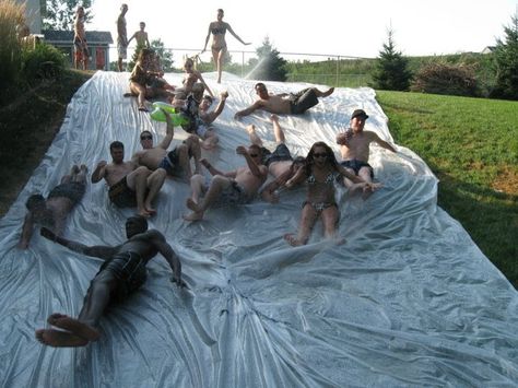 Trash Bag Slip And Slide, Slip And Slide Aesthetic, Slip N Slide Aesthetic, Backyard Slip And Slide, Slip And Slide Party, Slip In Slide, Camp America, Huge Party, Slip N Slide