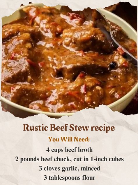 Rustic Beef Stew recipe INGREDIENTS 4... - Grandma's Recipes Rustic Beef Stew Recipe, Rustic Beef Stew Crock Pot, Rustic Beef Stew, Radiatore Pasta, Winter Soup Recipe, Grandma's Recipes, Simple Family Meals, Winter Soup, Beef Stew Crockpot