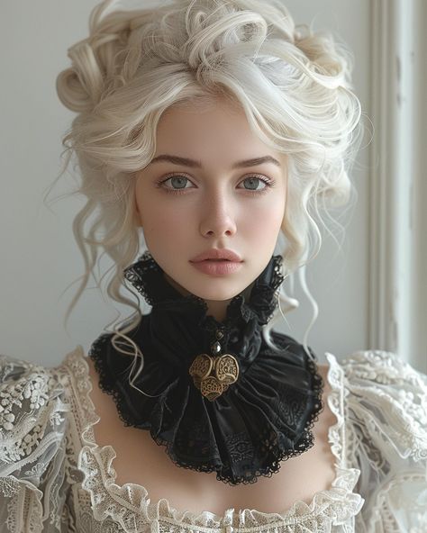 White hair #victorian #journal #junkjournal #vintagestyle Early Victorian Hairstyles, Modern Victorian Hair, Victorian Inspired Hair, Victorian Women Hairstyles, Victorian Goth Hair, Victorian Goth Hairstyles, Victorian Hairstyles Long Hair, Late Victorian Hairstyles, 1800s Hairstyles Victorian