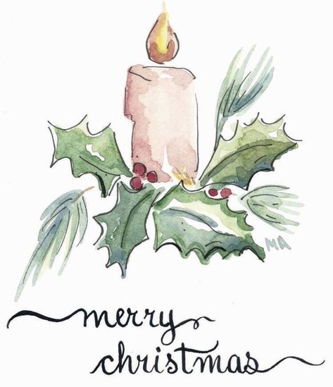 Christmas Gnomes Watercolor Painting, Advent Candles Drawing, Christmas Candle Watercolor, Watercolor Pinecones Tutorial, Easy Christmas Watercolor Paintings, Advent Calendar Drawing, Christmas Card Art Ideas, Paintings For Christmas, Watercolor Candle