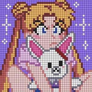 Sailor Moon Pixel Art, Sailor Moon Cross Stitch, Drawing Diary, Moon Cross Stitch, Quick Crochet Patterns, Pixel Crochet, Pix Art, Pixel Art Grid, Tapestry Crochet Patterns