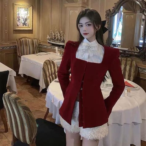 Red And White Outfit Classy, Red And White Christmas Outfit, Rococo Fashion, Quirky Fashion, Muslimah Fashion Outfits, Fashion Design Clothes, Fashion Korean, Teenage Fashion Outfits, Kpop Outfits