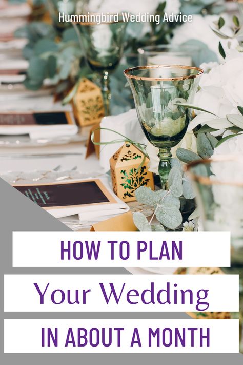 It's totally possible to plan a wedding in one month, without too much stress and chaos to follow. All you need to do is properly maximize the short time you have to plan your wedding. Starting with figuring the big things out, and then planning the smaller stuff, deciding your priorities, and being intentional about the next month should all be part of your strategy. This blog post will show you how to plan a wedding in one month, and love being engaged. // getting married // brides // grooms / How To Plan A Wedding In 7 Months, Planning A Wedding In 6 Months, Plan A Wedding In 9 Months, How To Plan A Wedding In One Month, Plan A Wedding In 3 Months Checklist, Hummingbird Wedding, Being Engaged, Very Small Wedding, Being Intentional