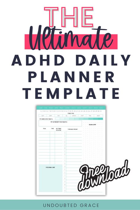 If you've struggled with feeling overwhelmed with daily task management or procrastination, this free printable ADHD daily planner template is here to help! Get a jumpstart on staying organized and focused while managing your symptoms. Task Organizer Free Printables, Undated Weekly Planner Free Printable, Daily Planning Template, Powersheets Printable Free, Daily Work Planner Free Printable, Free Daily Planner Template, Daily Routine Schedule Template, Planning 2024, Free Weekly Planner Templates