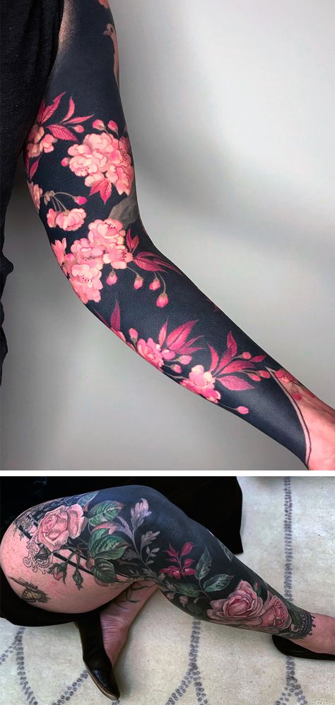 Spontaneous Tattoo, Tatuaje Studio Ghibli, Esther Garcia, Tattoo Foot, Blackout Tattoo, Japanese Sleeve Tattoos, Full Sleeve Tattoos, Botanical Tattoo, Sweet Peas