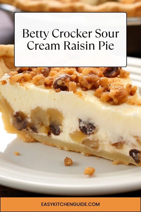 Enjoy the rich flavors of Betty Crocker Sour Cream Raisin Pie – a creamy, decadent dessert perfect for any occasion. Sour Cream Raisin Pie Recipe, Raisin Pie Recipe, Sour Cream Raisin Pie, Sour Cream Desserts, Raisin Pie, American Desserts, Refrigerated Pie Crust, Kitchen Guide, Pastry Crust