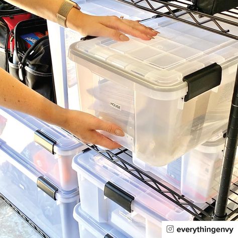 Clear Weathertight Totes | The Container Store House Organization Ideas, Organized Spaces, Storage Totes, Clothing Closet, House Organization, Tote Organization, Plastic Storage Bins, The Container Store, Plastic Bins