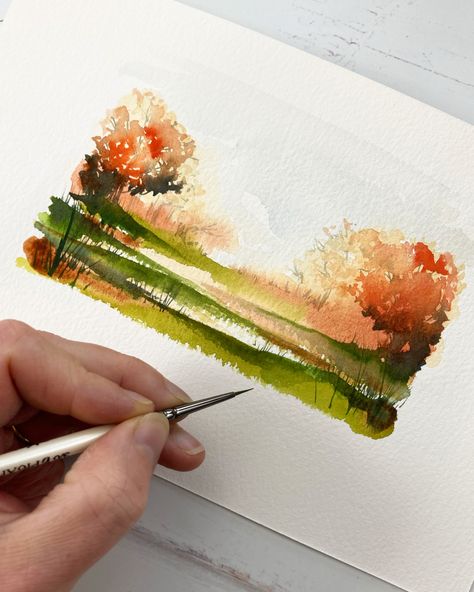 Watercolor Paint Landscape, Water Painting Beginners, How To Watercolor Videos, How To Paint Watercolour Landscapes, Sketching For Watercolor Painting, Sketches To Watercolor, Water Colours Painting Easy, Watercolor Painting Tutorials Videos, Painting Watercolor Landscape