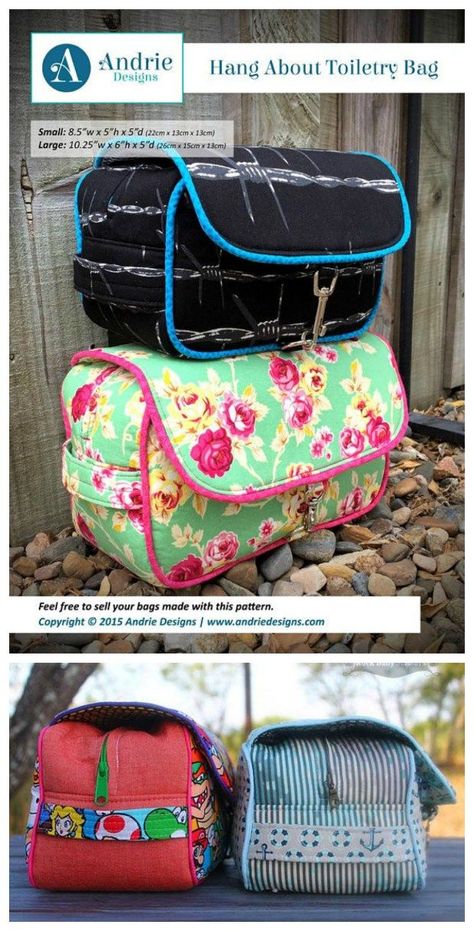 Here is a very simple yet functional toiletry bag, named the Hang About Toiletry Bag. The great thing about this toiletry bag is it is unisex, perfect for both men and women and the PDF downloadable pattern comes in two sizes, small and large. The bag has Toiletry Bag Pattern, Purse Sewing Patterns, Travel Sewing, Bag Sewing Pattern, Sacs Design, Hanging Toiletry Bag, Modern Bag, Bag Sewing, Sewing Purses