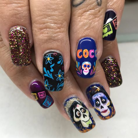 Coco Nails, Coco Disney, Disney Coco, Purple Nail Designs, New Nail Designs, Nail Art Disney, Hermosa Beach, Super Nails, Disney Nails