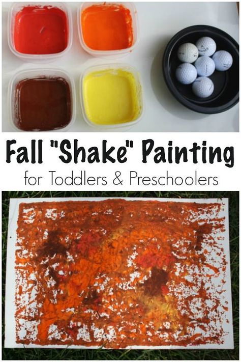 Fall Art Activity for Toddlers - Painting with Golf Balls - Happy Hooligans Art Activity For Toddlers, Fall Activities For Toddlers, Fall Crafts For Toddlers, Fall Lesson Plans, Happy Hooligans, Toddler Lessons, Toddler Painting, October Activities, November Activities