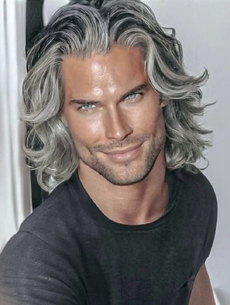 Marrty Black, Interview Hairstyles For Long Hair, Silver Hair Men, Interview Hairstyles, Long Silver Hair, Grey Hair Men, Beard Life, Long Locks, Long Blonde