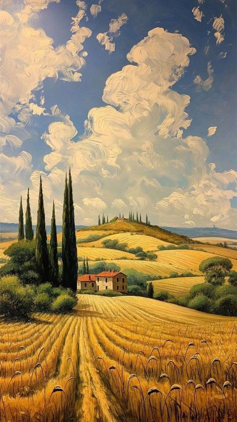 Tuscany Paintings, Artistic Landscape, Tuscany Landscape, Surreal Scenes, Western Artwork, Magic Land, Architectural Sculpture, Italy Landscape, Italy Painting