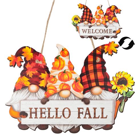 PRICES MAY VARY. 【Package Include】You will receive a fall sign for front door,which is designed with three adorable gnomes.It is cute fall decorations for your home door 【Double Side Design】The one side is "hello fall",the other side is "welcome".You can use it in two ways 【Sturdy Material】The fall sign is well made of natural wood,thick and sturdy.You can use it for the whole season 【Decent Size】Our fall door decor is 11x8 inch,proper size for front door,wall,fence and so on 【Fall Door Decorati Fall Door Sign, Fall Welcome Sign, Fall Decorations For Home, Hello Fall Sign, Fall Door Decor, Sign For Front Door, Door Hanger Fall, Gnome Door, Wall Fence