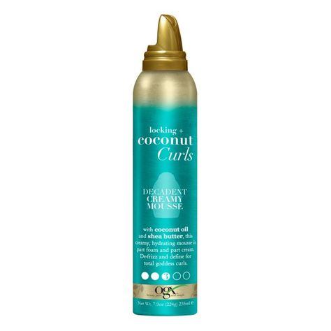 OGX Locking + Coconut Curls Enhancing Decadent Creamy Hair Styling Mousse, 7.9 oz - Walmart.com Coconut Curls, Ogx Coconut, Curly Hair Mousse, Ogx Hair Products, Curl Mousse, Purple Shampoo And Conditioner, Styling Mousse, Shampoo And Conditioner Set, Thick Curly Hair