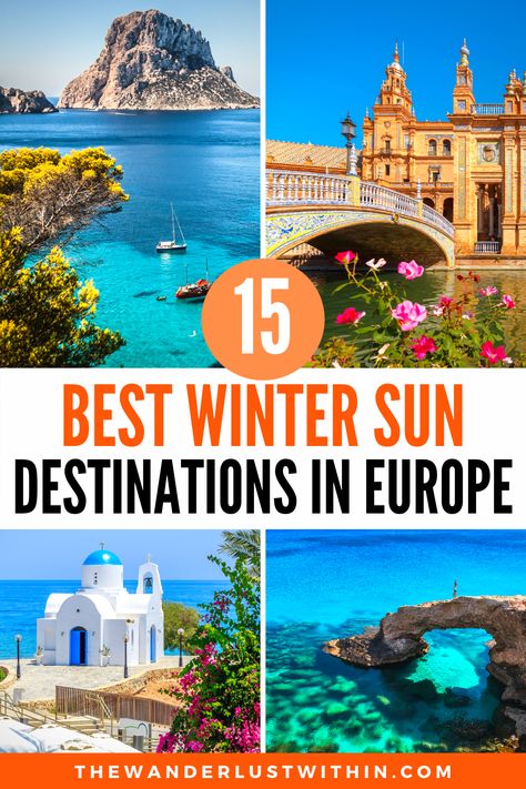 As winter approaches and the temperatures drop it's time to start planning a winter sun holiday in Europe. If you're looking for some short haul winter sun, this compilation of 15 of the warmest places in Europe in winter is exactly what you need. I've listed the best winter sun destinations in Europe, so you can enjoy a sunny getaway this winter #wintersun #europetravel   | winter sun destinations europe | winter sun europe | winter sun destinations travel | winter sun destinations holidays Europe In Winter, Winter Travel Destinations, Winter Destinations, Europe Winter, Backpacking Europe, Places In Europe, European Vacation, Winter Sun, European Destinations