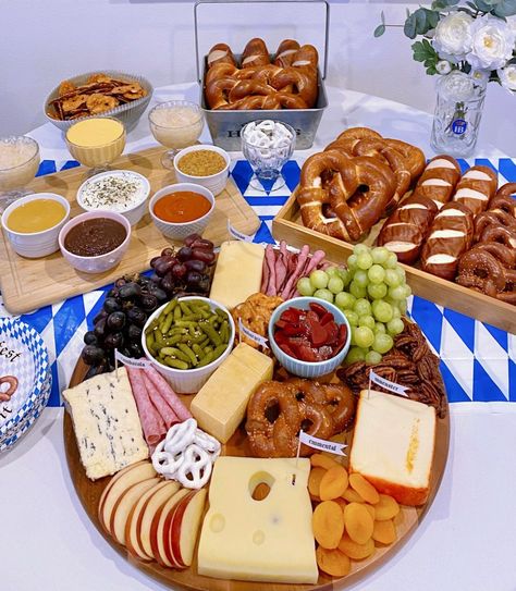 Oktoberfest Grazing Board, Oktober Fest Party Ideas, Oktoberfest Snack Board, German Cheese Board, German Charcuterie Board Ideas, Oktoberfest Baby Shower Ideas, Oktoberfest Charcuterie Board, German Cheeses, Oktoberfest Birthday Party