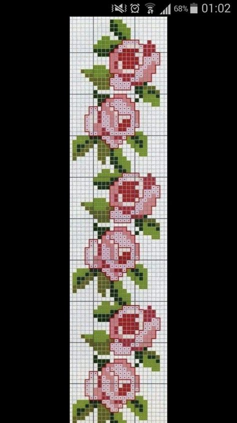 Cross Stitch Boarders, Háčkované Lemy, Cross Stitch Border Pattern, Floral Cross Stitch Pattern, Loom Bracelet Patterns, Pola Sulam, Cross Stitch Patterns Flowers, Cross Stitch Bookmarks, Needlework Embroidery