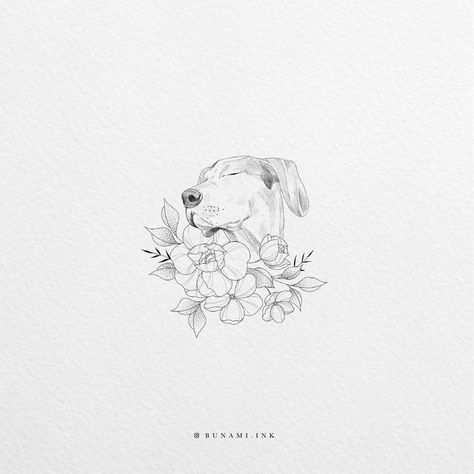 Elegant Dog Tattoo, Abstract Dog Tattoo Ideas, Dog Tattoo Ideas Memorial Minimalist, Dog Outline Tattoo With Flowers, Dog With Flowers Tattoo, Abstract Dog Tattoo, Soul Dog Tattoo, Dog Love Tattoo, Two Dogs Tattoo