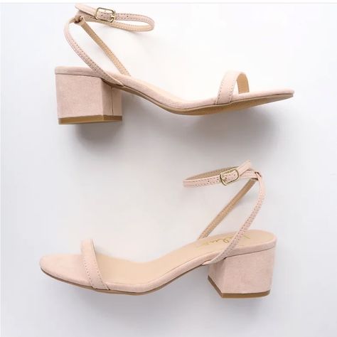 Lulus Exclusive! The Retro Vibes Of The Lulus Julie Light Nude Suede Ankle Strap Heels Are Totally All That! Soft, Vegan Suede Shapes A Peep-Toe Upper And A Slender Strap (With Gold Buckle) That Wraps Around The Ankle. 2" Wrapped Block Heel. Cushioned Insole. Rubber Sole Has Nonskid Markings. Gala Shoes, Pink Sparkly Heels, Sepatu Pump, Bridal Flat Sandals, Taupe Heels, Basic Shoes, Ankle Strap Sandals Heels, Sparkly Heels, Suede High Heels