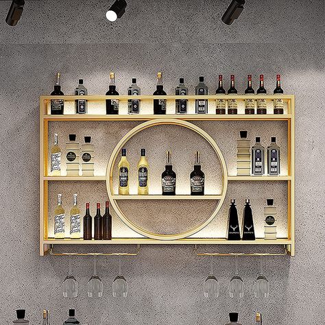 Modern Metal Wall Mounted Wine Display Rack, Bar Unit Floating Shelves, Wall-Mounted Wine Racks, Glass Rack Iron Display Stand Wine Holder With Shelves, For Home, Restaurant, Bars ( Color : Gold , Siz Wine Bottle Shelf, Wall Mounted Kitchen Storage, Wall Mounted Display Cabinets, Restaurant Bars, Hanging Wine Glass Rack, Liquor Shelf, Wine Rack Bar, Bar Unit, Bar Shelves