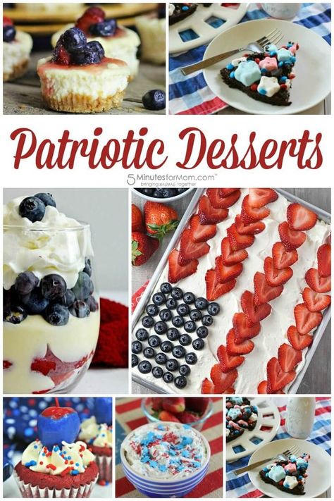 Patriotic Desserts - Red White and Blue Dessert Recipes #patriotic #july4 American Flag Dessert, Labor Day Party, Memorial Day Foods, July Desserts, Treats For Kids, Patriotic Food, Patriotic Desserts, Blue Desserts, 4th Of July Desserts