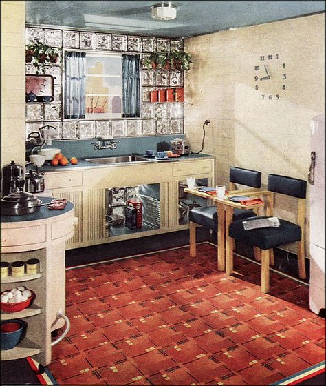 No! Not the chairs again!! (Dream Kitchen for 1939 by American Vintage Home, via Flickr). 70s Furniture, Vintage Vinyl Flooring, 70s House, 70s Interior, Retro Interior Design, 70s Home, 70s Home Decor, Casa Vintage, Linoleum Flooring