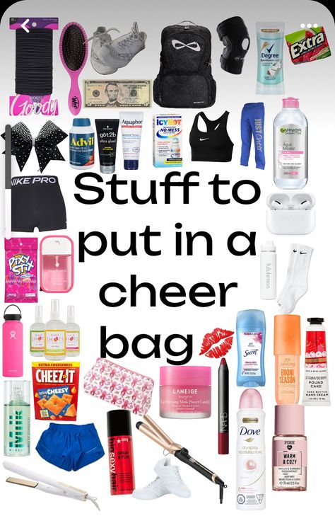 Cheer Survival Kit, Cheer Practice Outfits, Cheer Dance Routines, Cheer Backpack, Cheer Hacks, Cheer Tryouts, Cheer Routines, Cute Cheer Pictures, Cheer Bag