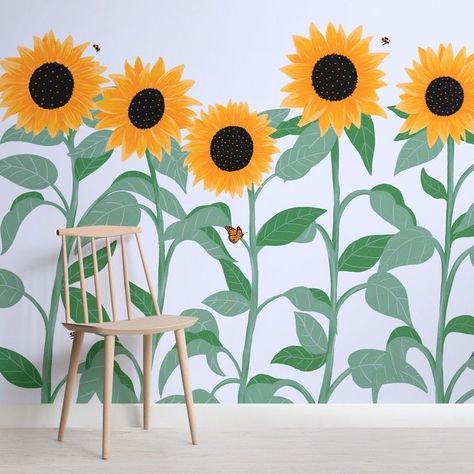 Sunflower Wall Decor Sunflower Mural, Butterfly Mural, Pool Wall, Sunflower Wall Decor, Sunflower Butterfly, Garden Mural, Flower Mural, Colorful Murals, Dream Yard