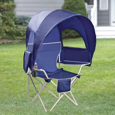 Camp Chair With Canopy. Ok , we get it, the sun is bad, but this char is kinda silly Chair With Canopy, Beach Chair With Canopy, Sport Chair, Camp Chair, Folding Camping Chairs, Outdoor Folding Chairs, Fabric Canopy, Foldable Chairs, Shade Canopy