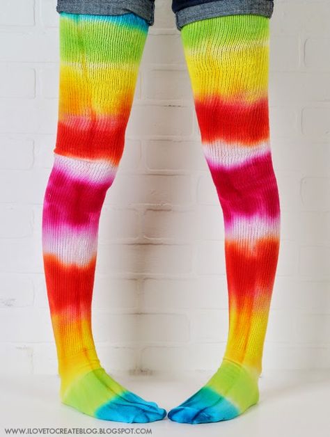 Tie Dye Your Summer | 14 Fun Ways To Use Tulip Tie Dyes #TieDyeYourSummer #TDYS #tuliponestep #fabricdye #tiedye #tshirt  #tiedyelove Tulip Tie Dye, Distressed Tshirt Diy, Rainbow Project, Hippie Crafts, Rainbow Diy, Rainbow Socks, Ideas Clothes, Tie Dye Socks, How To Tie Dye