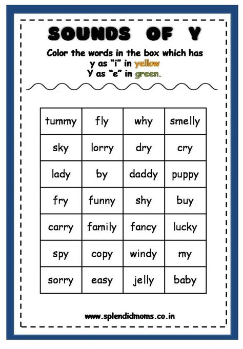 The letter Y has many pronunciations. In English, it can be pronounced as a consonant or a vowel. As a consonant, it makes the sound /j/ as in "yes" or "yellow". As a vowel, it makes the sound /ɪ/ as in "my" or "buy". Y is also sometimes silent, as in "rhythm" or Y Sound Worksheet, Y Words For Kids, Y As A Vowel, Cvc Reading, Reading Rules, Class Worksheets, Sight Word Fun, The Letter Y, Kindergarten Phonics