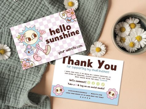 Hippie Sun, Retro Business Card, Order Cards, Art Business Cards, Business Printables, Cute Thank You Cards, Business Theme, Thank You Customers, Small Business Cards