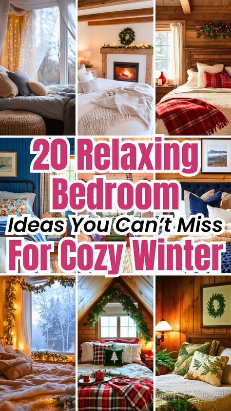 Discover 20 cozy and relaxing bedroom ideas for winter that will inspire your seasonal home decor. From soft neutral tones to elegant French country styles, create a comfy space with layered bedding, rustic accents, and warm green touches. Embrace DIY projects, snowy white aesthetics, or romantic pink details for a winter wonderland vibe. Perfect for adding warm elegance, blue winter tones, and farmhouse charm to your room. Winter Bedding Cozy Bedroom Ideas, Winter Bedroom Ideas, Cozy Rustic Bedroom, Relaxing Bedroom Ideas, Comfy Space, Layered Bedding, White Aesthetics, Winter Bedroom, Winter Bedding