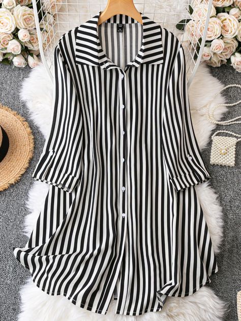 Loose Shirt Dress, Lover Dress, Pakistani Formal Dresses, Button Front Shirt Dress, Fashion Tops Blouse, Black And White Shirt, Simple Pakistani Dresses, Quick Outfits, Fashion Aesthetics