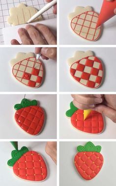 Summer Decorated Cookies Ideas, Strawberry Decorated Cookies, Cookie Icing Ideas, Round Cookie Decorating Ideas, Strawberry Cookies Decorated, Iced Cookies Ideas, Cute Cookie Decorating Ideas, Cookies Decoration Ideas, Decorated Sugar Cookies Ideas