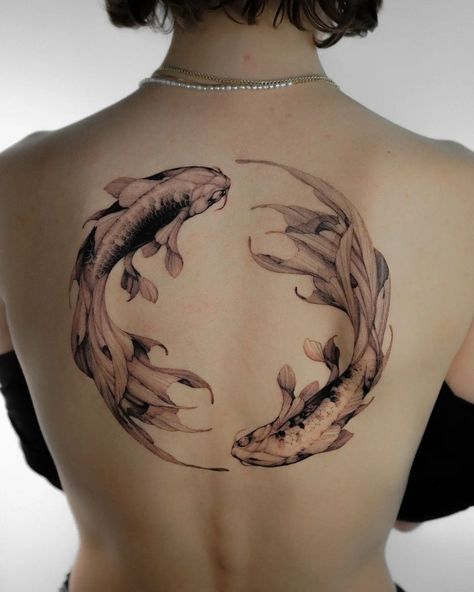 Yin Yang Tattoo Design, Minimalist Symbols, Aesthetic Tattoo Ideas, Japanese Koi Fish Tattoo, Floral Back Tattoos, Koi Tattoo Design, Designs Quotes, Floral Thigh Tattoos, 20 Aesthetic