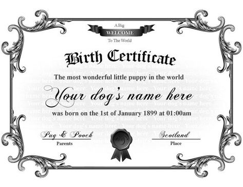 Dog Birth Certificate, Puppy Birth Certificate, Dog Birth, Free Gift Certificate Template, Birth Certificate Template, My M, Awards Certificates Template, Adoption Certificate, Printable Certificates