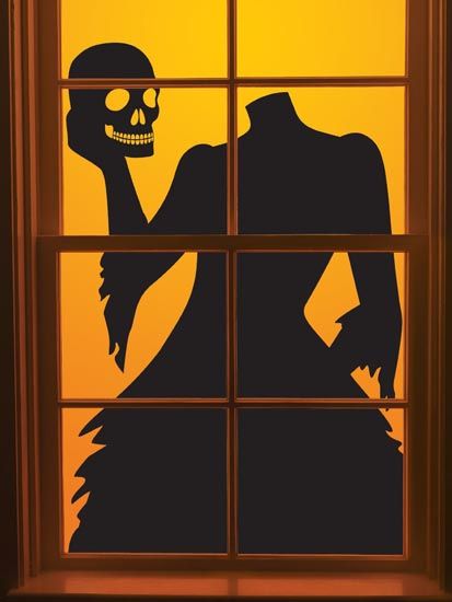 Yard Silhouettes, Diy Halloween Window Silhouettes, Diy Halloween Window Decorations, Diy Halloween Window, Halloween Window Silhouettes, Läskig Halloween, Window Silhouette, Dekorasi Halloween, Halloween Window Decorations