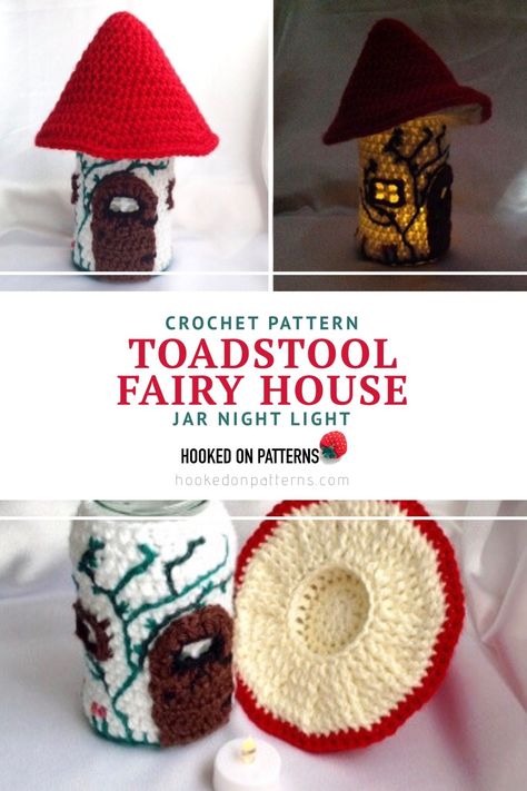 Fairy House Jar, Mushroom Amigurumi, Toadstool Fairy, Crochet Jar Covers, Crochet Fairy, Cozy Crochet Patterns, Crochet Mushroom, Modern Crochet Patterns, Cozy Crochet